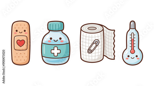 first aid kit cute cartoon vector set , isolate on a white background. SVG and PNG
