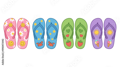flip flops cute cartoon vector set , isolate on a white background. SVG and PNG