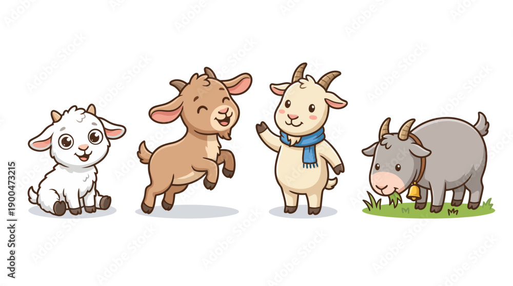 Obraz premium goat cute cartoon vector set , isolate on a white background. SVG and PNG