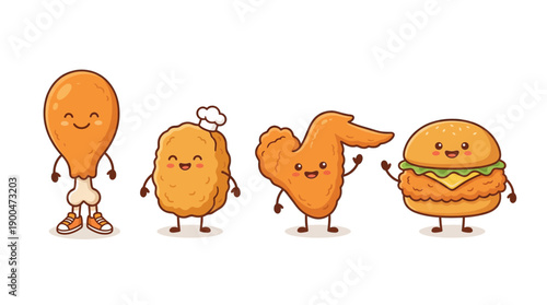 fried chicken cute cartoon vector set , isolate on a white background. SVG and PNG