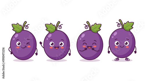 grapes cute cartoon vector set , isolate on a white background. SVG and PNG
