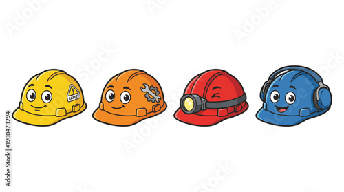 hard hat cute cartoon vector set , isolate on a white background. SVG and PNG