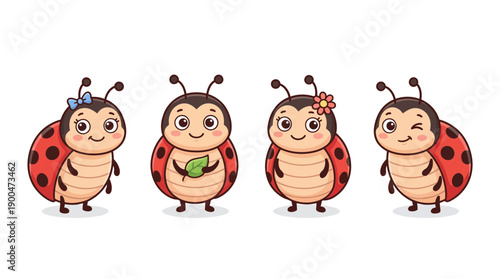 ladybug cute cartoon vector set , isolate on a white background. SVG and PNG