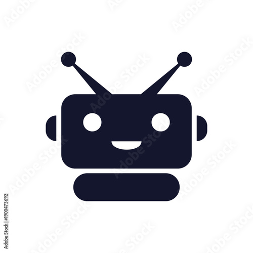Cute robot icon with antennas and smiling face, symbolizing artificial intelligence. Represents automation, AI, and technology concepts.
