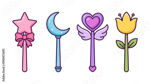 magic wand cute cartoon vector set , isolate on a white background. SVG and PNG