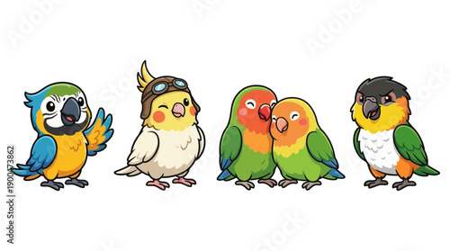 parrot cute cartoon vector set , isolate on a white background. SVG and PNG