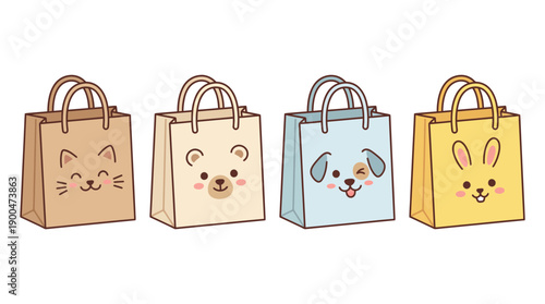 paper bag cute cartoon vector set , isolate on a white background. SVG and PNG