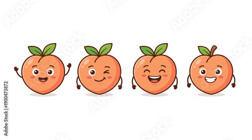 peach cute cartoon vector set , isolate on a white background. SVG and PNG