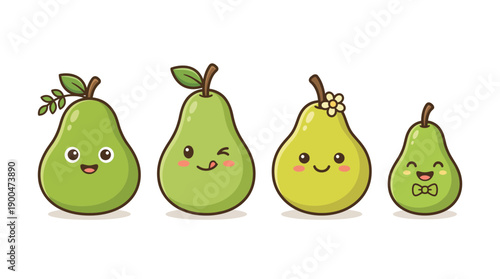 pear cute cartoon vector set , isolate on a white background. SVG and PNG