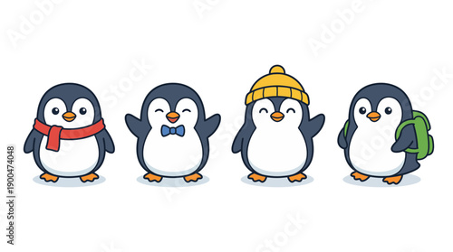 penguin cute cartoon vector set , isolate on a white background. SVG and PNG