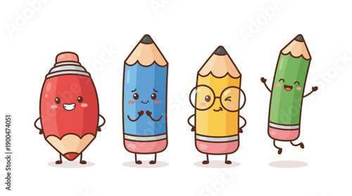 pencil cute cartoon vector set , isolate on a white background. SVG and PNG