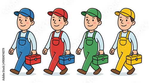plumber carrying a toolbox cute cartoon vector set , isolate on a white background. SVG and PNG