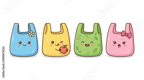 plastic bag cute cartoon vector set , isolate on a white background. SVG and PNG