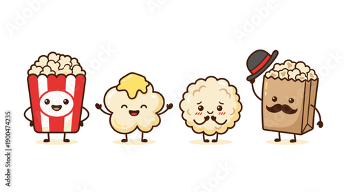 popcorn cute cartoon vector set , isolate on a white background. SVG and PNG