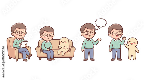 psychologist sitting on a chair cute cartoon vector set , isolate on a white background. SVG and PNG