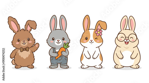 rabbit cute cartoon vector set , isolate on a white background. SVG and PNG