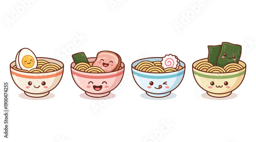 ramen cute cartoon vector set , isolate on a white background. SVG and PNG