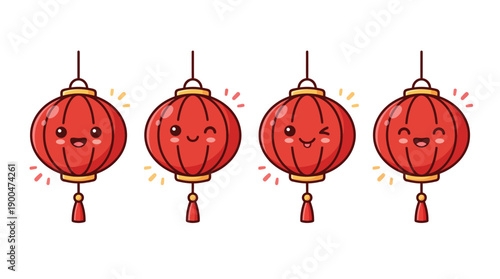 red lantern cute cartoon vector set , isolate on a white background. SVG and PNG