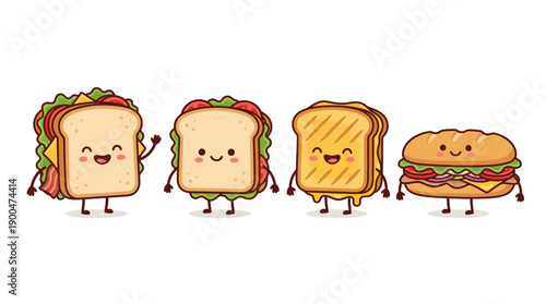 sandwich cute cartoon vector set , isolate on a white background. SVG and PNG