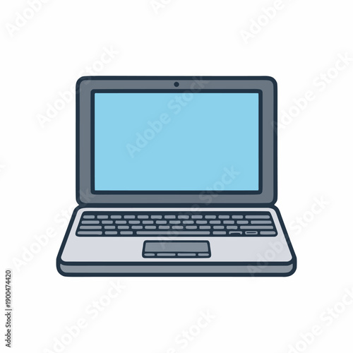 Open Laptop Computer with Blue Screen Vector Icon
