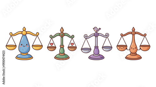 scales of justice cute cartoon vector set , isolate on a white background. SVG and PNG