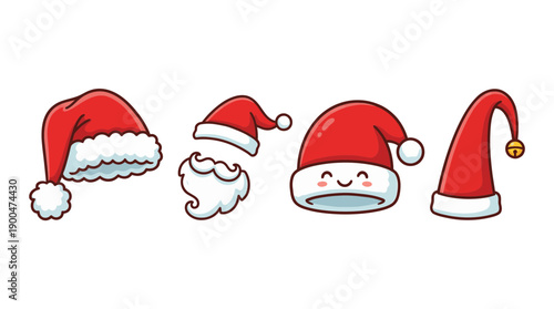 santa claus hat cute cartoon vector set , isolate on a white background. SVG and PNG