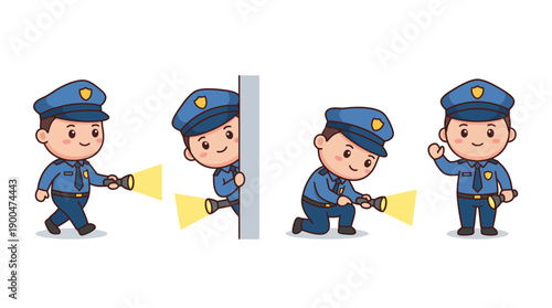 security guard with a flashlight cute cartoon vector set , isolate on a white background. SVG and PNG