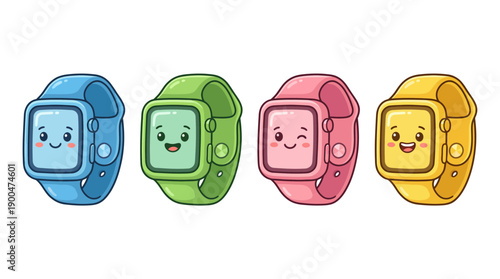 smartwatch cute cartoon vector set , isolate on a white background. SVG and PNG
