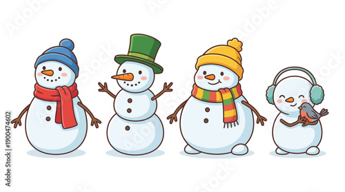 snowman cute cartoon vector set , isolate on a white background. SVG and PNG