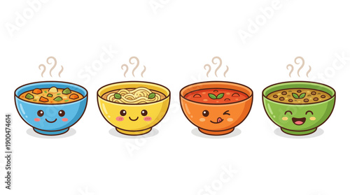soup bowl cute cartoon vector set , isolate on a white background. SVG and PNG