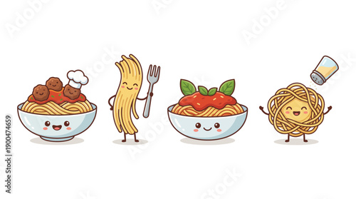spaghetti cute cartoon vector set , isolate on a white background. SVG and PNG