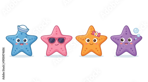 starfish cute cartoon vector set , isolate on a white background. SVG and PNG