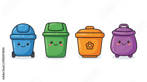 trash bin cute cartoon vector set , isolate on a white background. SVG and PNG