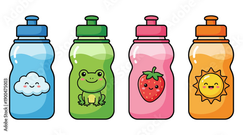 water bottle cute cartoon vector set , isolate on a white background. SVG and PNG