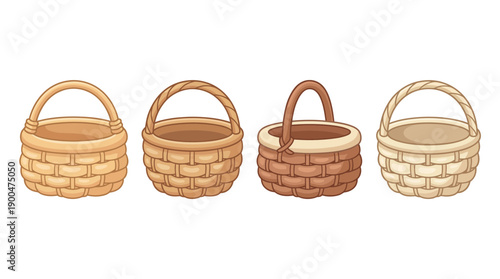 wicker basket cute cartoon vector set , isolate on a white background. SVG and PNG