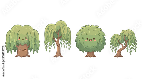 willow tree cute cartoon vector set , isolate on a white background. SVG and PNG