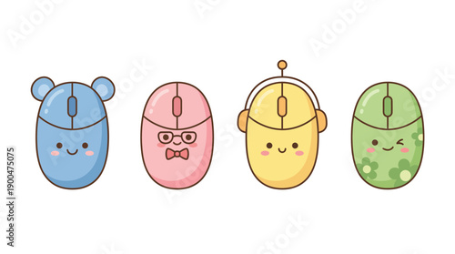 wireless mouse cute cartoon vector set , isolate on a white background. SVG and PNG