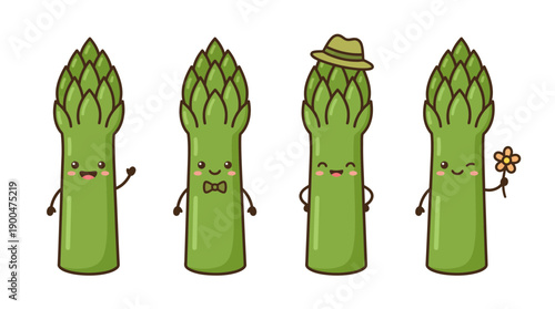 asparagus cute cartoon vector set , isolate on a white background. SVG and PNG