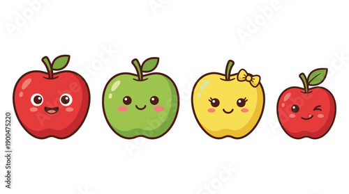 apple cute cartoon vector set , isolate on a white background. SVG and PNG