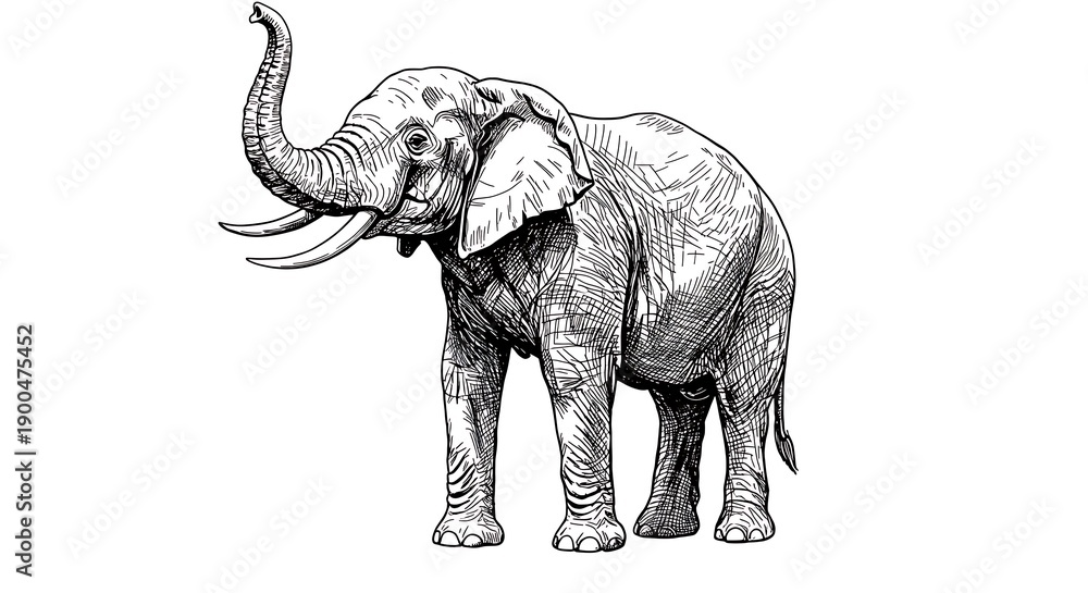 Obraz premium 象の息吹、精緻な線画