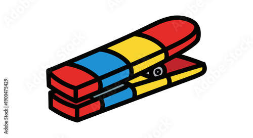 Colorful geometric bread bag clip illustration isolated on a white background, featuring bold red, blue, and yellow sections with black outlines