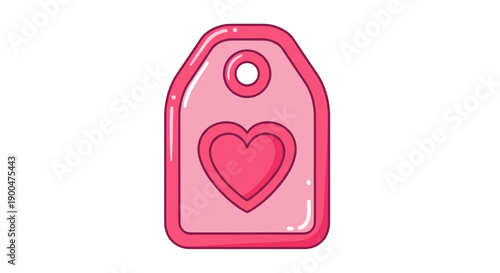Pink heart cutout tag with a glossy finish, isolated on a white background, featuring a simple design with a hole for attachment