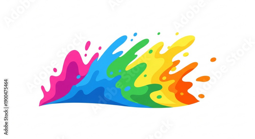 Vibrant colorful paint splashes in rainbow hues on white background