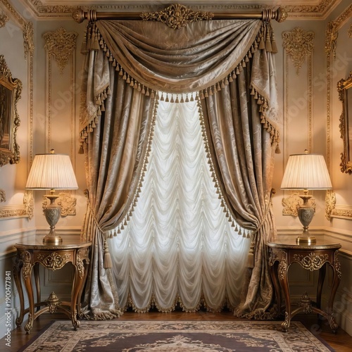 Key Features Draped curtains decorative trims vintage side table