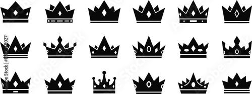Collection of 20 black crown logos or icons