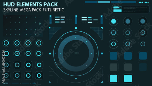 Futuristic hud elements pack with circular and rectangular interface components