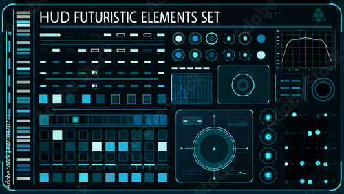 Futuristic hud elements set with glowing blue interface components displayed