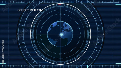 A digital radar screen displays a detected object over a view of earth