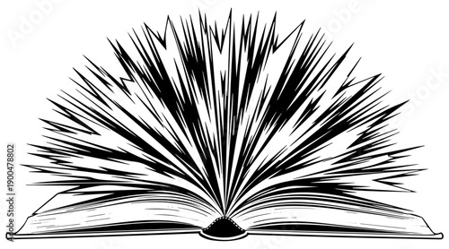 Opened book vector isolated on white background, Black and white