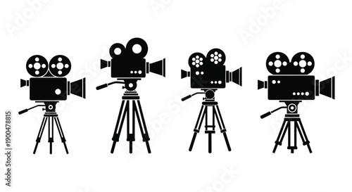 Four vintage film cameras displayed in a striking silhouette